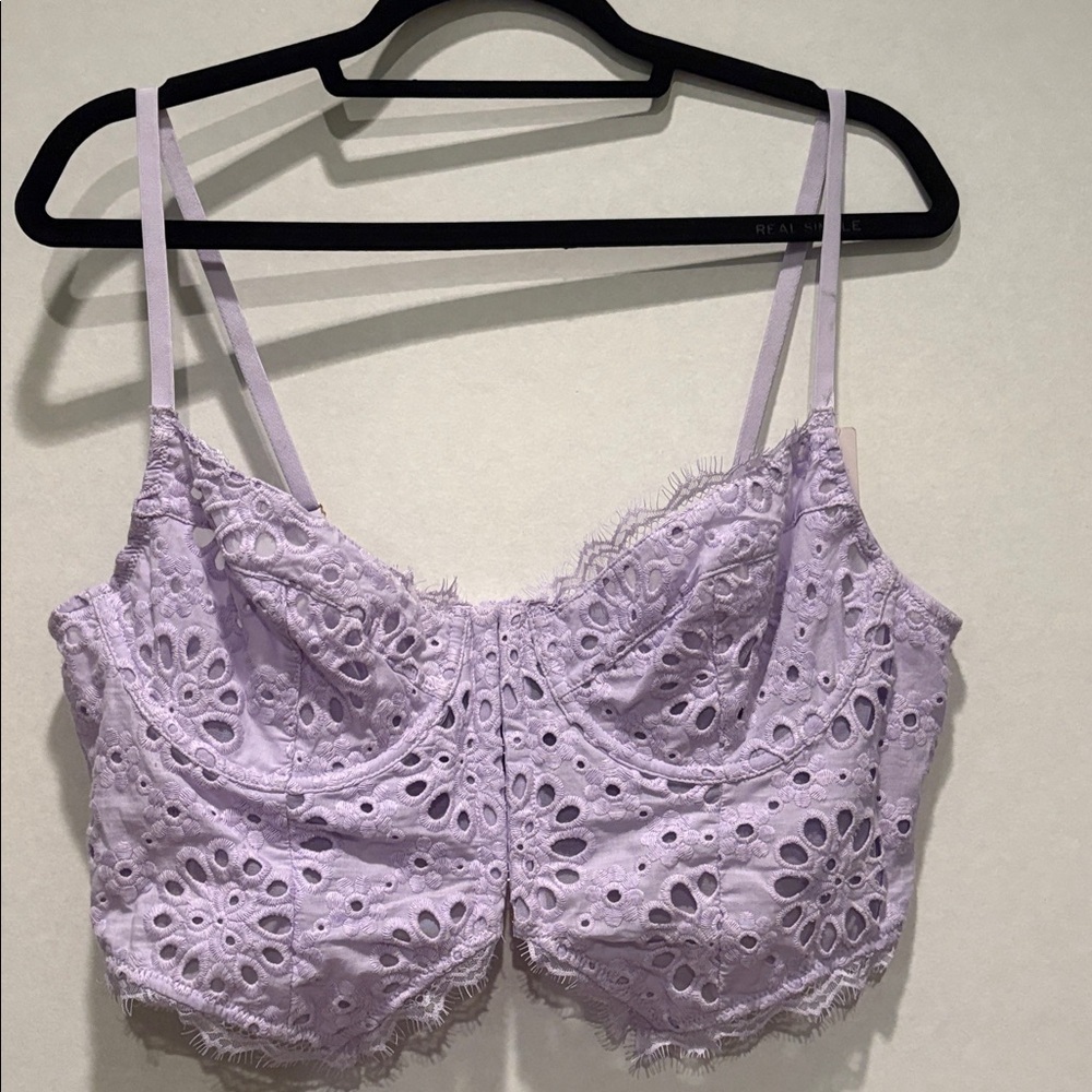 Anthropologie - The Giselle Eyelet Lace Corset Bustier Crop Top. Lavendar. XL - Picture 3 of 14